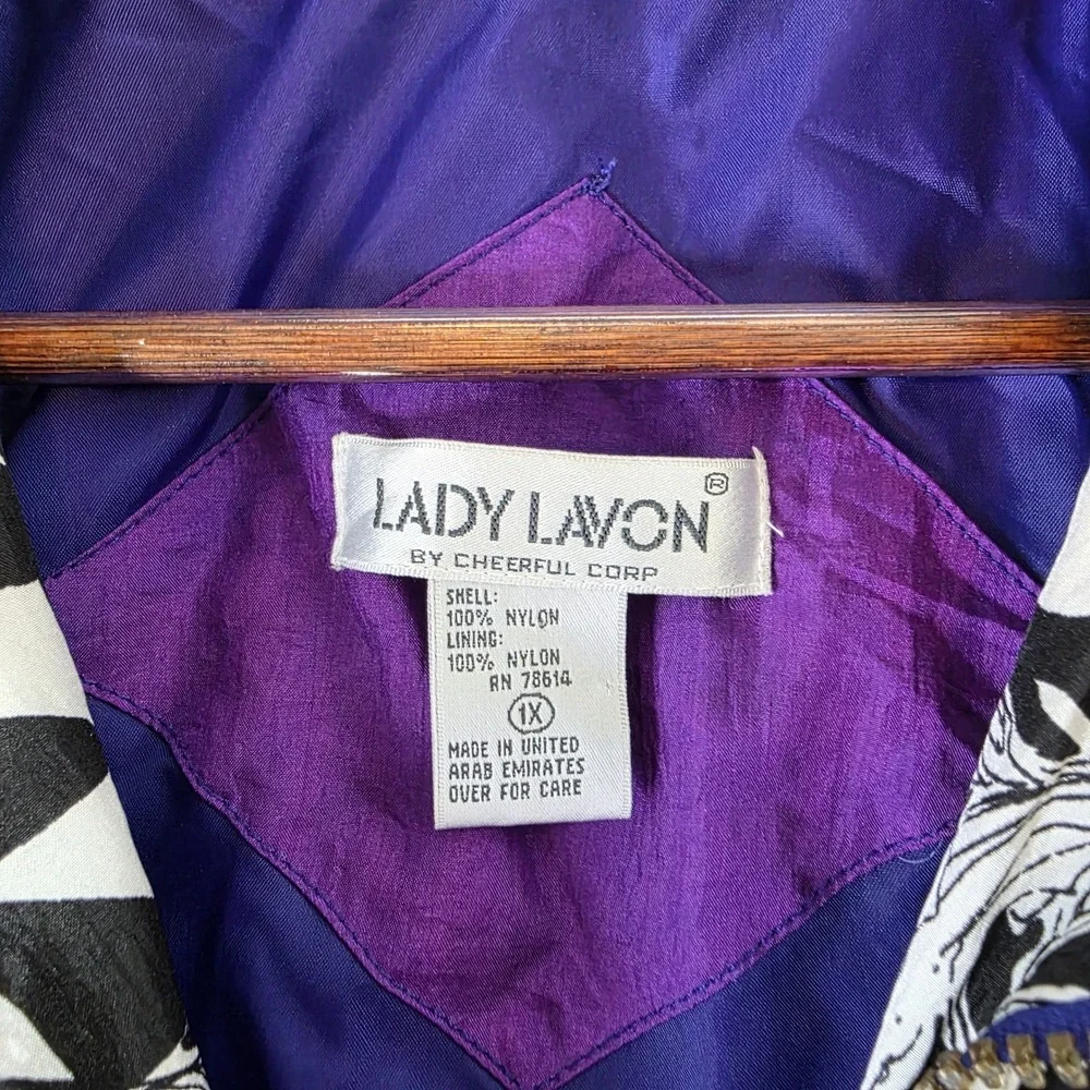 Lady Lavon 1X Vtg 90s Colorblock Windbreaker Jacket Purple Pink Blue Polka Dot